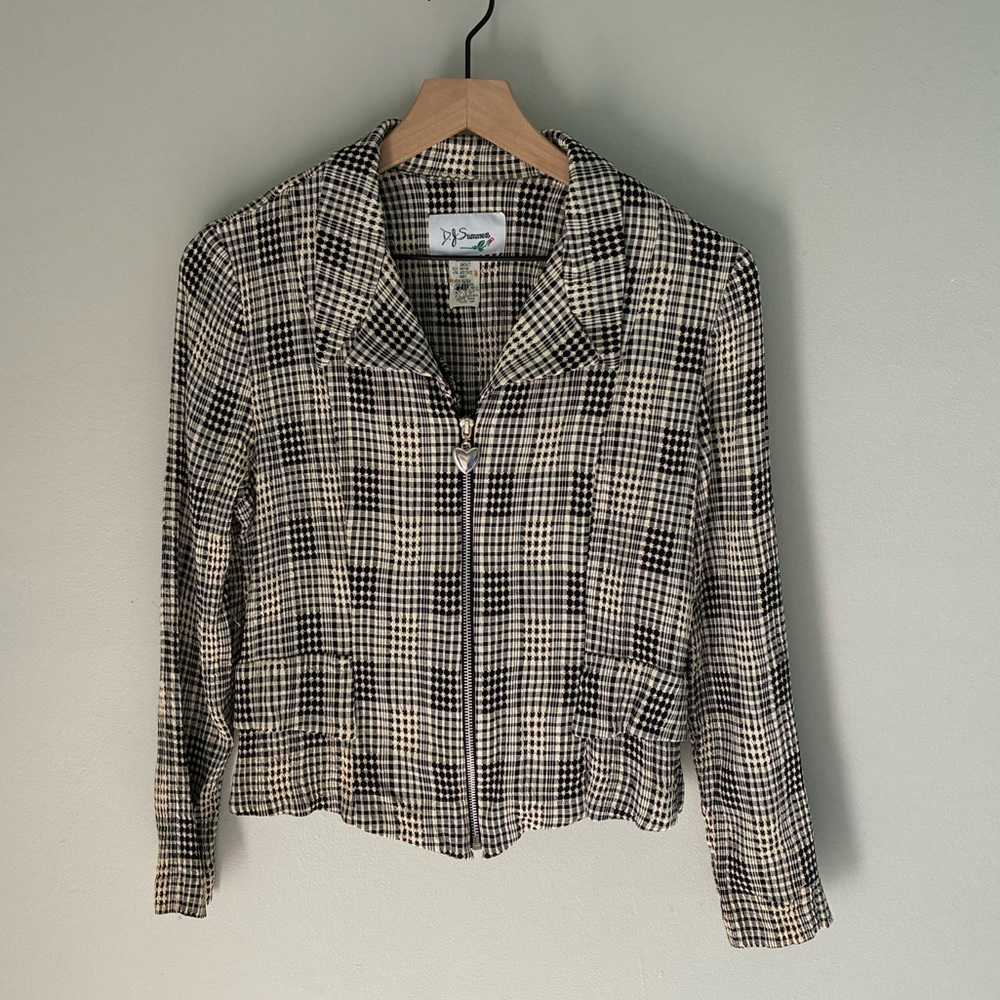 Vintage‎ Valentines Heart Zipper Black and Cream Gingham Top Jacket Shacket